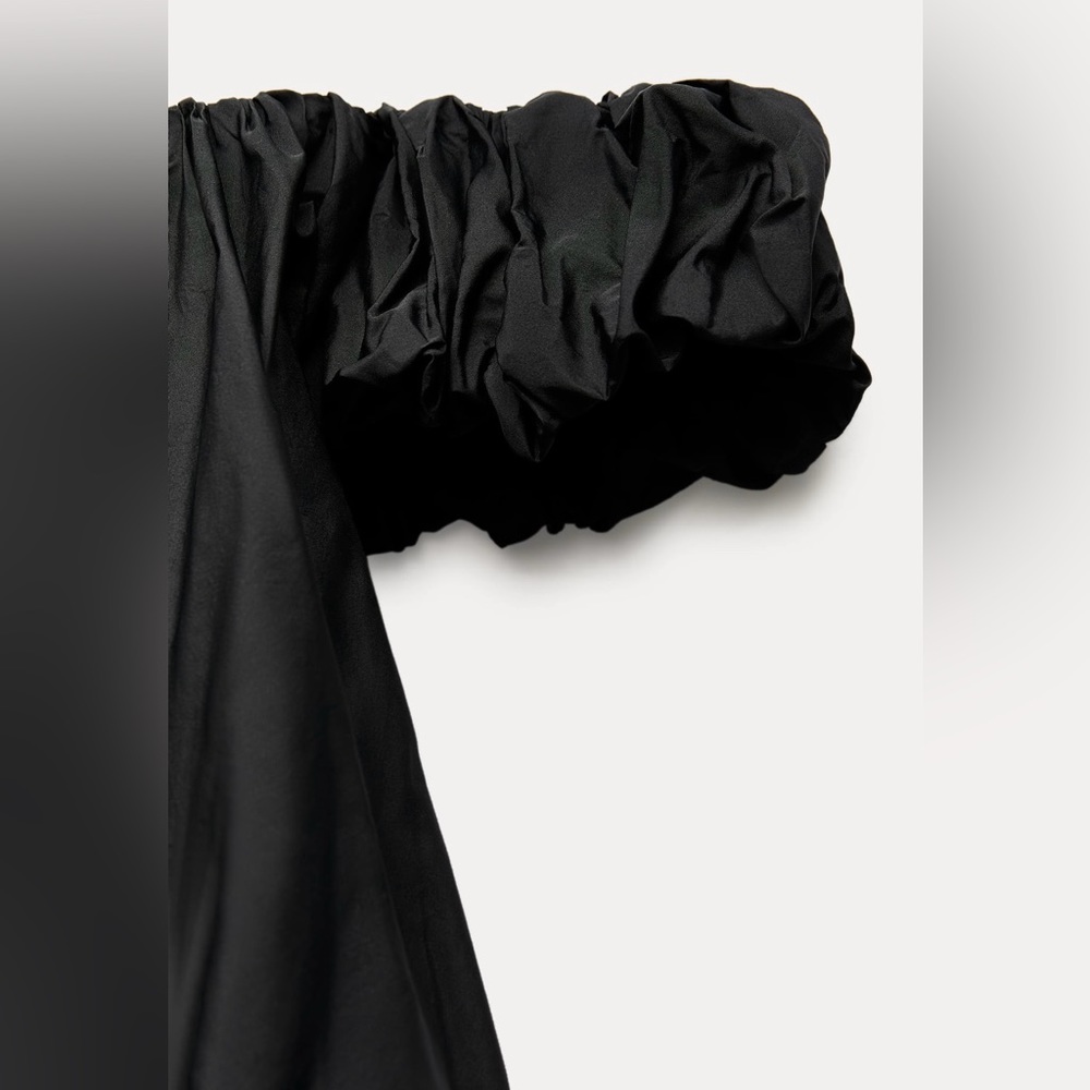 NWT ZARA Off Shoulder TAFFETA Black Mini Dress Balloon Dress Small With Lining - Picture 8 of 11